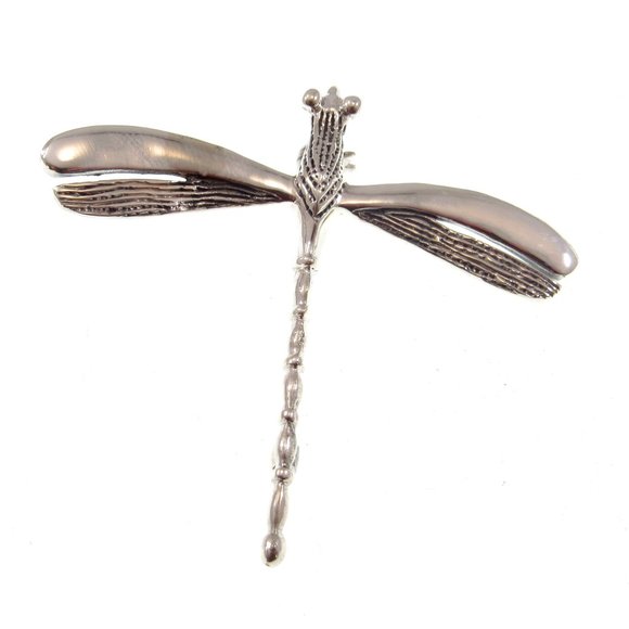 Solid 925 Sterling Silver 3D Figural Dragonfly Pin Brooch / Gardencore Jewelry - Picture 4 of 9